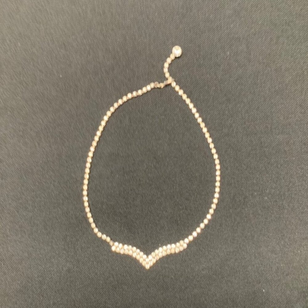 Vintage CHEVRON 'V' SHAPE Clear Rhinestone Necklace Choker Silver Tone